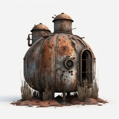 Naklejka premium Decaying Fuel Storage The Environmental Hazards of Abandoned Rusted Gas Cisterns in Post-Apocalyptic Landscapes