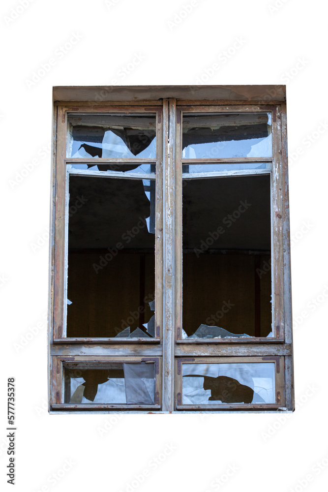 Aufkleber old broken window isolated on white background