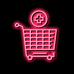 supermarket cart adding products neon glow icon illustration