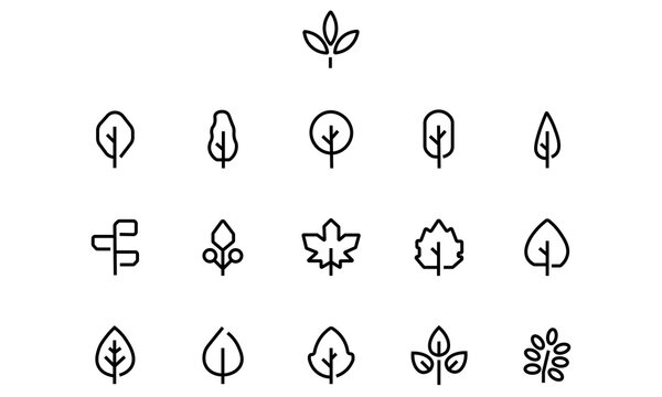 Linear leaves simple set of leaf line icons - Stock vector eps 10
