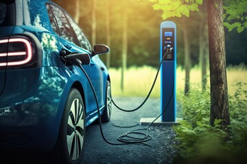 Fototapeta na wymiar electric car charging station,Generative AI
