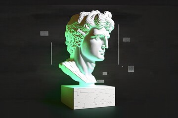 Portrait of a white-green statue of David with glitches and poor distortion. Generative ai. - obrazy, fototapety, plakaty