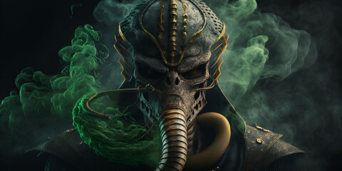 People with Viper Mask with green Smoke, Generative Ai