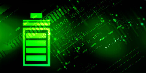 2d rendering Electrical energy and power supply source concept, accumulator battery with charging level indicator