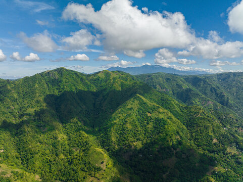 Aerial view of Mountain slopes covered with rainforest and jungle. Negros, Philippines