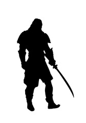 Fantasy warrior silhouette isolated, knight, fighter - vector illustration