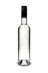 Bottle of vodka or gin isolated on white background. Misted bottle of vodka close-up. Element for design. Glass bottle.