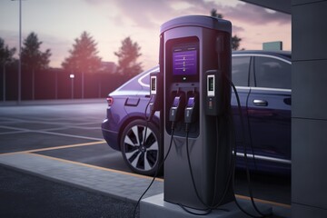 Fototapeta na wymiar electric car charging station for charging,Generative AI