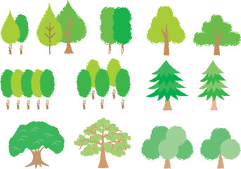手描きタッチの色々な木の素材セット