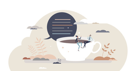 Small talk as informal talking with light topics speech tiny person concept, transparent background.Communication or dialogue process as socialization or information exchange illustration.