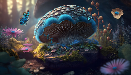 Obraz premium A beautiful magical fairy land with a fairy house. Generative AI