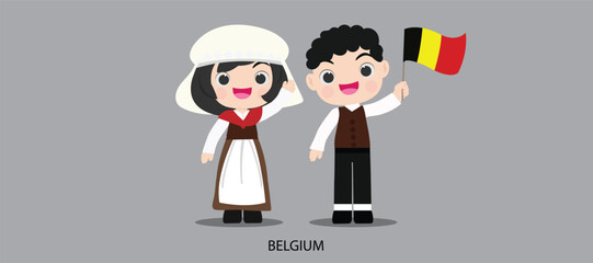 national dress with a flag. Man and woman in traditional costume. Travel to Czeech Republic. People. Vector flat illustration.