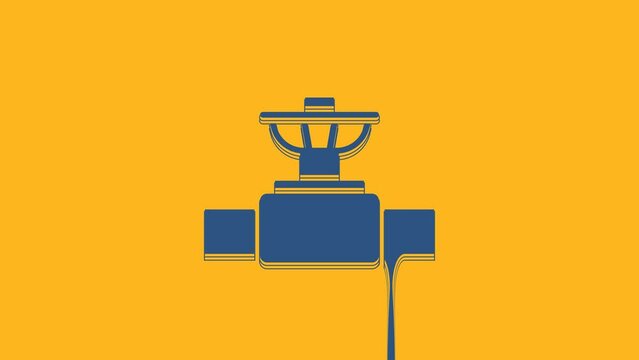 Blue Industry metallic pipe and valve icon isolated on orange background. 4K Video motion graphic animation