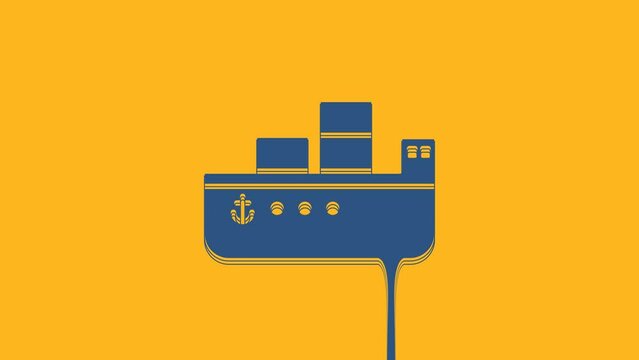 Blue Oil tanker ship icon isolated on orange background. 4K Video motion graphic animation