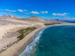 Photo sur Plexiglas Plage de Sotavento, Fuerteventura, Îles Canaries Aerial view on sandy dunes and turquoise water of Sotavento beach, Costa Calma, Fuerteventura, Canary islands, Spain