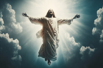 Resurrected Jesus Christ reaching out with open arms generative ai