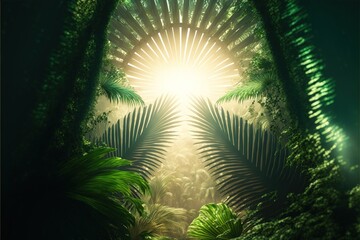 Fototapeta na wymiar Beautiful palm. Palm forest jungle landscape. AI