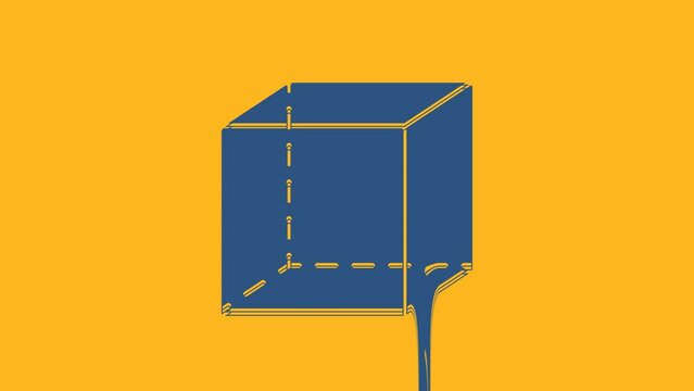 Blue Geometric figure Cube icon isolated on orange background. Abstract shape. Geometric ornament. 4K Video motion graphic animation