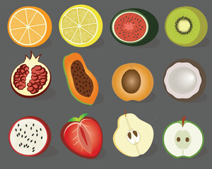 Fruit cut in half in vector format.