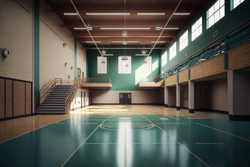 Interior of school gym. Generative AI