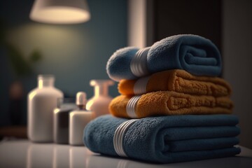 Obraz na płótnie Canvas Stack of towels in the bathroom. Generative AI