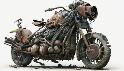 Old rusty wasteland bike, motorbike in post apocalypse word, decay corrosion vehicle