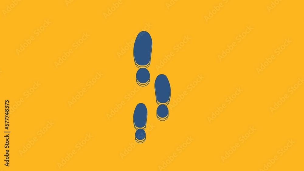 Wall mural Blue Footsteps icon isolated on orange background. Detective is investigating. To follow in the footsteps. 4K Video motion graphic animation