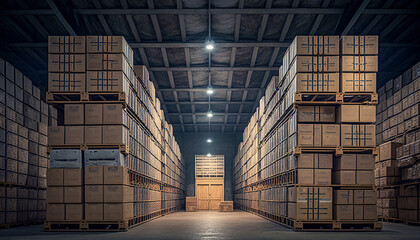 A Clean and Neatly Stacked Warehouse Distribution Center, Generative AI