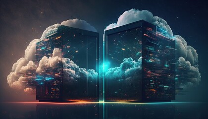 Data internet cloud storage concept created with Generative AI