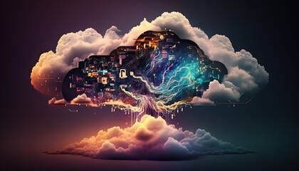 Data internet cloud storage concept created with Generative AI