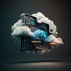 Data internet cloud storage concept created with Generative AI