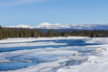Fototapeta na wymiar Henrys Fork of the Snake River Landscape in Island Park idaho in Winter