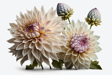 Beautiful Isolated Dahlias on White Background - Perfect for Decoration and Celebrations. Generative AI