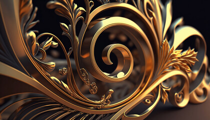 Close-up Intricate Golden Artform Background Generative AI Created