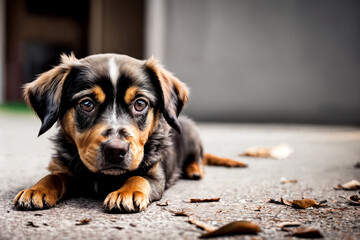 Abandoned dog lying down