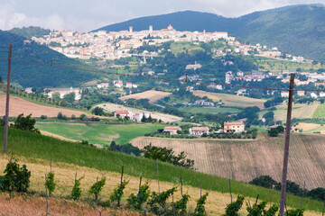 Arcevia, Ancona. Veduta della cittadina nel contesto rurale