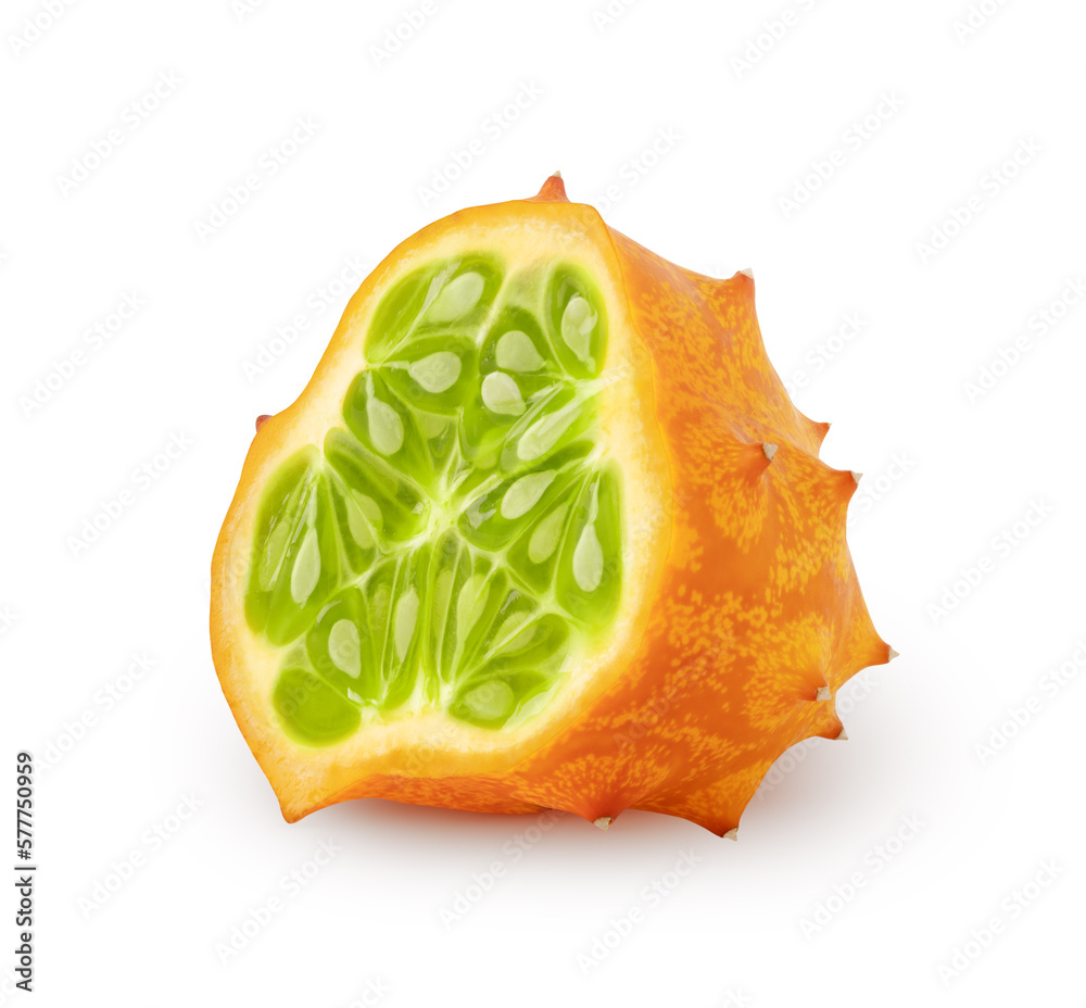 Wall mural isolated kiwano. half of kiwano melon fruit isolated on white background with clipping path - Wall murals