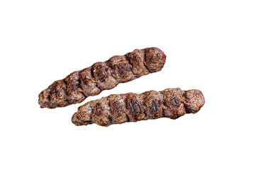 Urfa kebab, ground beef and lamb meat grilled on skewers.  Isolated, transparent background