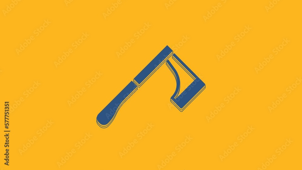 Canvas Prints blue wooden axe icon isolated on orange background. lumberjack axe. 4k video motion graphic animatio