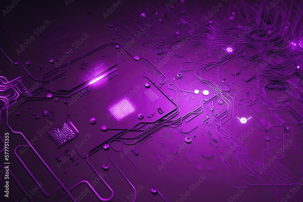 Sticker Abstract circuit cyberspace design on purple tone. Generative AI