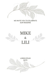 Fototapeta na wymiar Invitation template for a wedding, anniversary, holiday. With elements of natural decor, it will successfully complement your style.