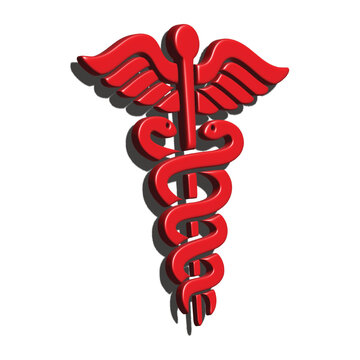 3d caduceus medical symbol on white background