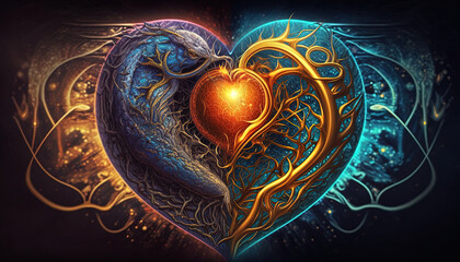 Heart home of the soul, concept, beautiful esoteric heart connected to soul and emotions, deep connection, mystical spiritual love. Generative AI.