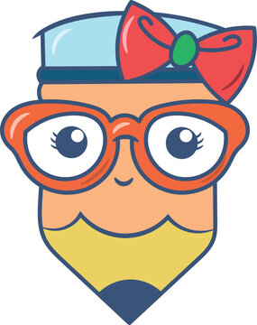 cartoon character of a pencil wearing glasses
