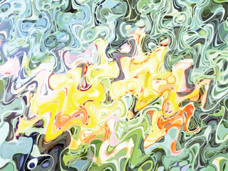 Green-yellow wavy background for textiles or interior solutions. Vibrant splashes for business concepts, scrapbooking, fabric products, prints, wallpaper, covers, fashion trends, etc. Spring motifs