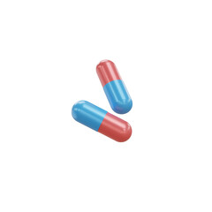 Red and blue capsules isolated on transparent background. 3d render. PNG. Tablets, medicine concept. 3D rendering, ui, ux. Pills. Health	