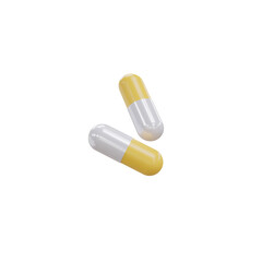 White and yellow capsules isolated on transparent background. 3d render. PNG. Tablets, medicine concept. 3D rendering, ui, ux. Pills. Health	