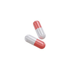 White and red capsules isolated on transparent background. 3d render. PNG. Tablets, medicine concept. 3D rendering, ui, ux. Pills. Health	