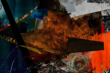 Abstract expressive mixed media collage. Generative AI