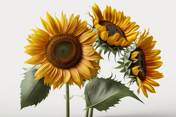 Beautiful Isolated sunflowers on White Background - Perfect for Decoration and Celebrations. Generative AI